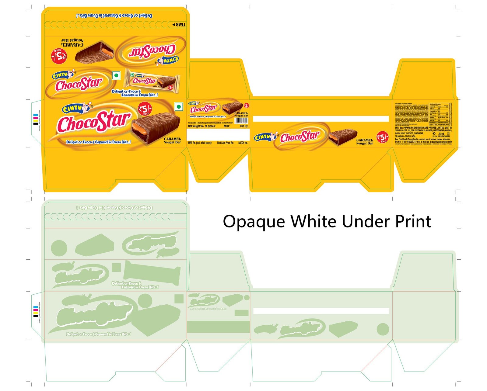 ChocoStar carton with white underprint plate